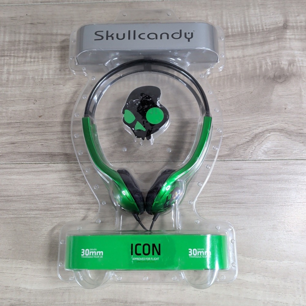 Skullcandy Icon Wired On-Ear Headphones Green Black 30mm New Sealed NIP